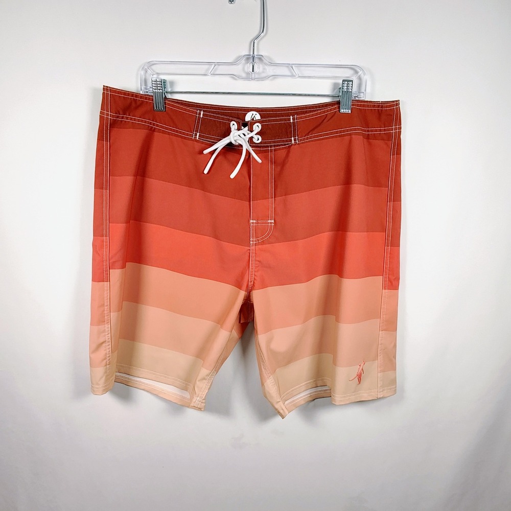 Toes on the Nose Men's Board Shorts Size 36 Orange Gradient Striped Surf Trunks
